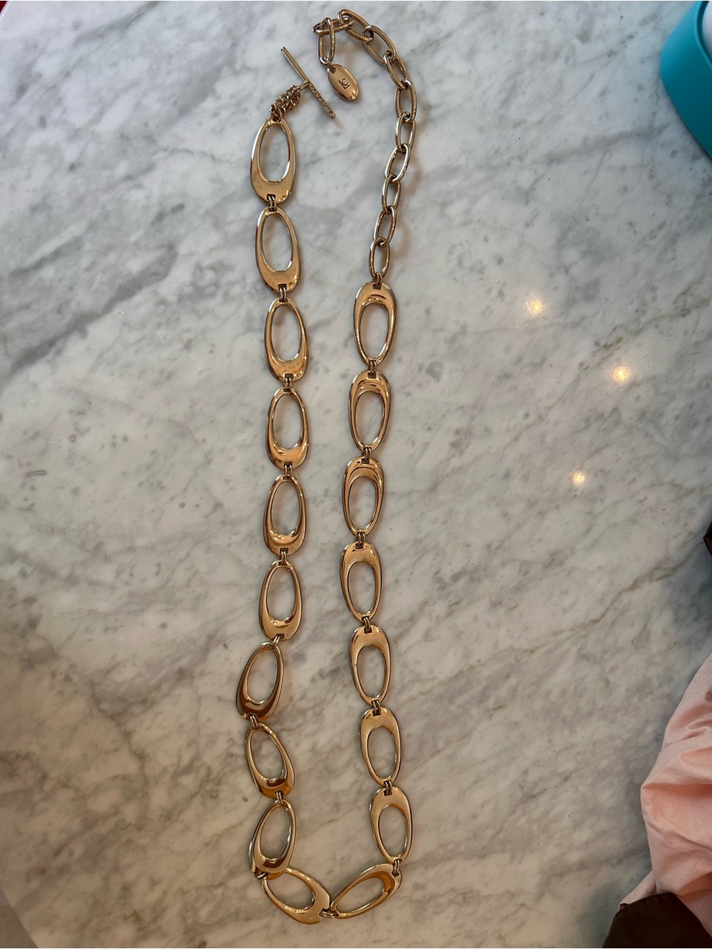 Vintage Liz Clairborne Gold Link Oval Necklace - Women's Statement Jewelry